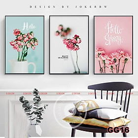 Mua Tranh treo tường canvas khung gỗ 3 bức phong cách hiện đại Bắc Âu tranh hoa hồng trang trí phòng khách phòng ngủ spa 02