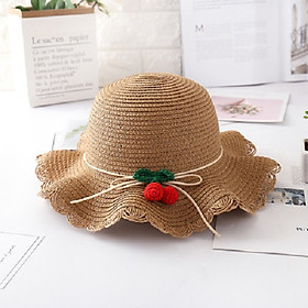Mũ cói cherry cho bé gái đi biển dễ thương 2- 6 tuổi