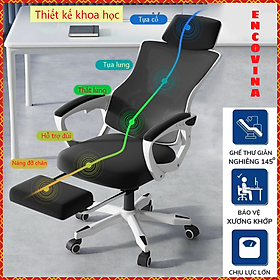 Mua Ghế Xoay Văn Phòng  Ghế Công Thái Học  Ghế Làm Việc 2 trong 1 - Tựa Đầu 3D  Lưng ghế có thể ngả 145°  Tay Vịn cánh cung  Có Trợ Lực Vùng Eo Thắt Lưng  Vải Dệt Thoáng Khí & Cao Su Đàn Hồi  Bảo Vệ Cột Sống - Hàng Chính Hãng