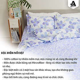 Bộ Ga Trải Giường 5 Món Hyacinth Flowers Mềm Mại 100% Cotton Tự Nhiên A2Z Home