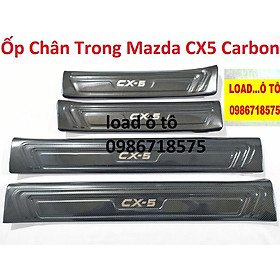 Ốp Bậc Cửa, Nẹp Bước Chân Trong Xe Mazda CX5 2022-2018 Mẫu Vân Carbon Cao Cấp