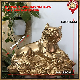 Tượng đá con Mèo cát tường trang trí phong thủy bàn làm việc quà tặng phong thủy Quý Mão 2023- Dài 22cm - Màu nhũ đồng