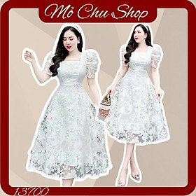 ĐẦM XÒE REN HOA CỔ VUÔNG TAY PHỒNG 13701