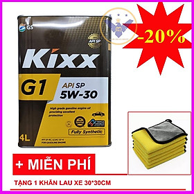 Dầu nhớt ô tô full tổng hợp Kixx G1 API SP 5W30 Hàn Quốc can sắt 4L - TẶNG 1 khăn lau xe ô tô