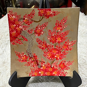 Dĩa sơn mài cao cấp Thanh Bình Lê họa tiết hoa đào, cô gái đào