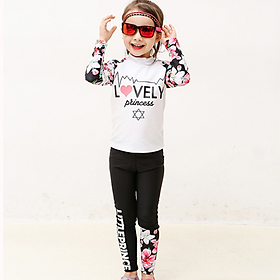 Đồ Bơi Bé Gái Tay Dài Quần Dài Họa Tiết Lovely Và Hoa Xinh BB038 MayHomes Long Sleeves And Long Pants Kid's Swimwear With UPF 50 Sun Protection