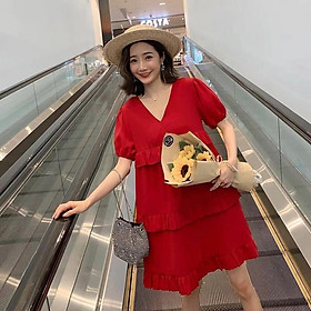 Váy bầu thiết kế 3 tầng nhún tiểu thư