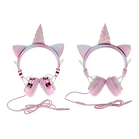 2x Unicorn Headphone With Microphone   Stereo Earphone Headset Pink