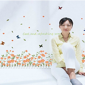Decal dán tường chân rào hoa ly ti màu cam đẹp