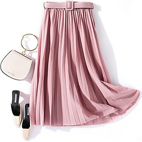 Chân váy xếp ly dáng dài có đai chất liệu cao cấp không nhăn mẫu mới Free size(VAY36)