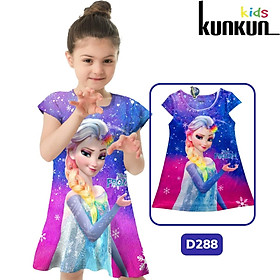 Đầm Thun In 3D cho bé gái hình Nữ Hoàng Băng Giá Màu Sắc