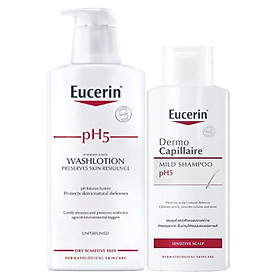 Bộ Sữa Tắm Không Mùi Cho Da Nhạy Cảm Eucerin pH 5 Washlotion (400ml)Và Dầu Gội Cho Da Nhạy Cảm Eucerin pH 5 Shampoo (250ml)