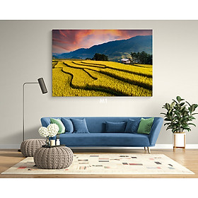 Hình ảnh Tranh Treo Tường Canvas Trang Trí Decor Nghệ Thuật - Phong Cảnh Ruộng Bậc Thang Việt Nam Mùa Lúa Chín Vàng - Công Nghệ In UV Nhật Bản - Màu Sắc Đẹp Rõ Nét