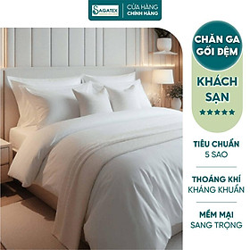 Bộ Chăn Ga Gối Cao Cấp 7 Món SAGATEX, Mềm Mại, Êm, Nằm Mát, Sang Trọng Tiêu Chuẩn Khách Sạn 5 Sao Chất Vải T400