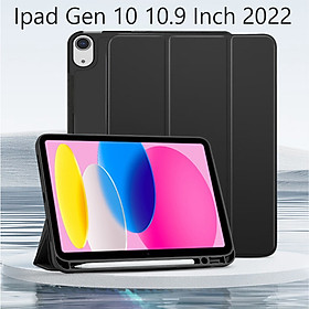 Bao Da Cover Dành Cho Ipad Gen 10 10.9 Inch 2022 Có Khe Cho Pencil Hỗ Trợ Smart Cover - Đen