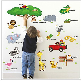 Decal dán tường Vườn thú tiếng anh AmyShop DB061 (75 x 118cm)