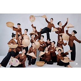 BỘ ÁO BÀ BA NAM NỮ TRUYỀN THỐNG BIỂU DIỄN VĂN NGHỆ MÀU NÂU, ÁO CÁNH TRƠN KÈM QUẦN MAY SẴN NGƯỜI LỚN VÀ TRẺ EM - Nâu Trơn