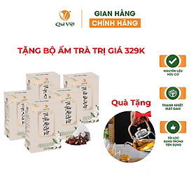 Combo 5 hộp trà thảo mộc + tặng bộ ấm thủy tinh pha trà Quê Việt- 600g/hộp (20 gói x 30g)