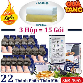 Bộ 3 Hộp = 15 gói thuốc nhuộm tóc LETMIMO màu Nâu Đen_2N, 22 loại thảo mộc + QUÀ TẶNG 2 khăn gội bestke 83*33cm 100% Cotton