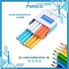 Hộp 12 Bút Chì 2B Marco La Pure Có Tẩy - Bút chì phù hợp thi trắc nghiệm, ngòi chì mềm dễ chuốt, tập viết