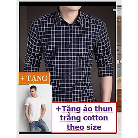 ÁO SƠ MI CARO XANH Ô VUÔNG MS032 TẶNG ÁO THUN TRẮNG THEO SIZE