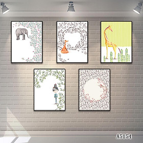 Bộ 5 tranh khung canvas treo tường động vật