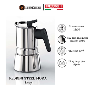 Mua Ấm pha cà phê PEDRINI Steel Moka Induction - Stainless steel 18/10 - 4 cup/ 6 cup  Hàng Chính Hãng   - Sử dụng được cho bếp từ