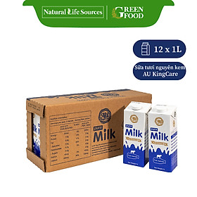 Thùng 12 Hộp Sữa tươi tiệt trùng nguyên kem AU Kingcare không đường Hộp 1L