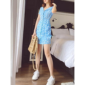 Đầm xanh hoa trắng nút gỗ Maru Dress Gem Clothing SP060252
