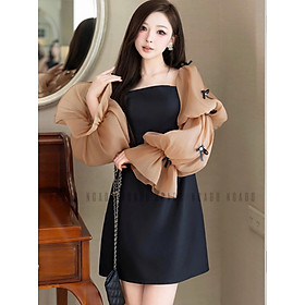 Đầm đen tay voan phồng NGADO , đầm dự tiệc , đầm dạo phố