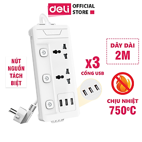 Ổ Cắm Điện Đa Năng Kèm Cổng USB CÔNG TẮC RIÊNG Chống Giật Chống Cháy Chất Lượng Cao Deli - Hàng Chính Hãng - ET409 410 411