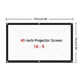 Màn hình chiếu 60 inch Màn chiếu có thể gập lại di động Màn chiếu 16: 9 Polyester cho KTV văn phòng tại nhà-Màu trắng-Size