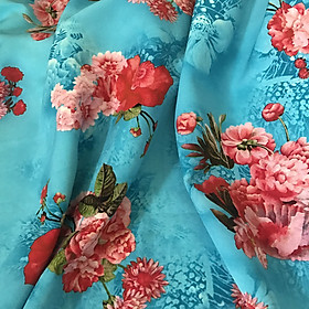 Vải thun gấm dày mềm co giãn nhẹ 4 chiều họa tiết hoa cúc hồng