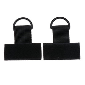2 Pieces Outdoor MOLLE Nylon Webbing T Hook & Loop D Key Ring Black