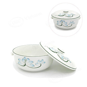 Mua Bộ đồ ăn sứ UNC Việt Nam - Thố cơm  vẽ Bông Sen Xanh bàng tay 100%  men kem cao cấp  không chứa Chì & Cadimi gây hại