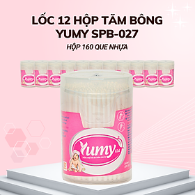 Lốc 12 hộp Tăm bông Yumy trẻ em thân nhựa hộp vát 160 que SPB-027