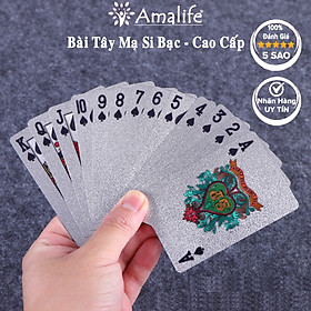 Bài Tây Poker Mạ Si BẠC Cao Cấp Phủ Nhũ BẠC Chính Hãng Amalife Bộ 54 Lá