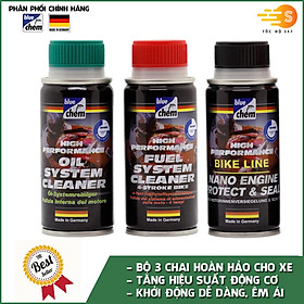 Hình ảnh Bộ Sản Phẩm Bluechem Làm Sạch Và Bảo Dưỡng Động Cơ Xe Máy Dưới 175cc (3 x 50ml)