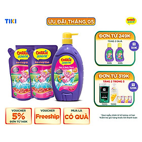 Combo 2 Túi Sữa Tắm Gội Carrie Junior Cho Bé Hương Cheeky Cherry 500g x 2  Chai Sữa Tắm Gội cho bé Carrie Junior Hương Cherry 700gchai