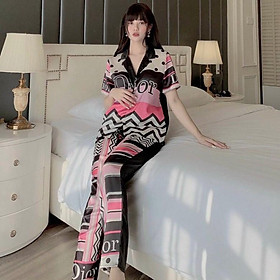 Bộ pijama, đồ bộ ngủ lụa gấm cao cấp mềm mịn, không xù,hoạ tiết chữ sang chảnh, độc lạ