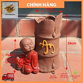 Mua Chậu tượng Chú Tiểu ngồi tựa gốc tre gốm Bát Tràng trồng bonsai cây cảnh