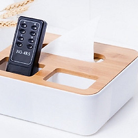 Mua Hộp giấy nắp gỗ chia 3 ngăn - Đựng điều khiển