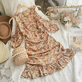 Đầm hoa phối bèo  cutout tay Elana Boutique