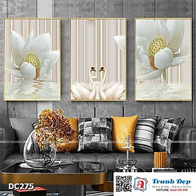 Bộ 3 tranh canvas treo tường Decor Thiên nga và hoa sen - DC275