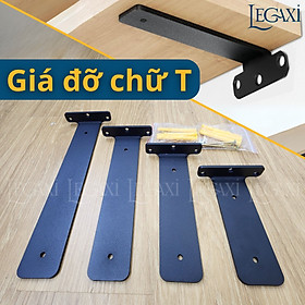 Bộ 2 giá đỡ kệ chữ T dày 5mm, pát sắt đỡ kệ gỗ, ke treo tủ tường, decor trang trí Legaxi