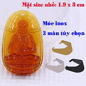 Mặt Phật Thích ca mậu ni pha lê cam 1.9cm x 3cm (size nhỏ) kèm móc inox vàng, Mặt dây chuyền Phật tổ Như lai
