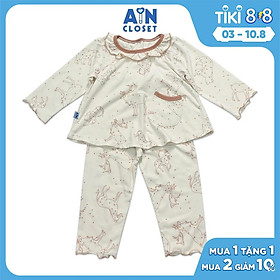 Bộ quần áo dài bé gái họa tiết Tuần lộc thun cotton - AICDBGH6K4G7 - AIN Closet