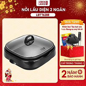 Nồi lẩu điện đa năng, nướng lẩu 2in1 Lebenlang LBTT6288, 1650W, 4l, bảo hành 2 năm - hàng chính hãng