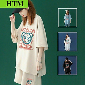 Set Bộ Đồ Thun Nam Nữ Thể Thao Mùa Hè In Mặt Gấu Kiểu Dáng Năng Động Hàn Quốc TP4 - Kem
