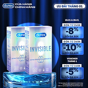 Combo 2 bao cao su Durex Invisible Extra Thin Extra Lubricated Hộp 10 Bao - 2 hộp 20 bao